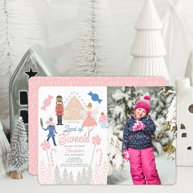 Nutcracker Land of Sweets Pink Birthday Photo Invitation (Creator Uploaded)