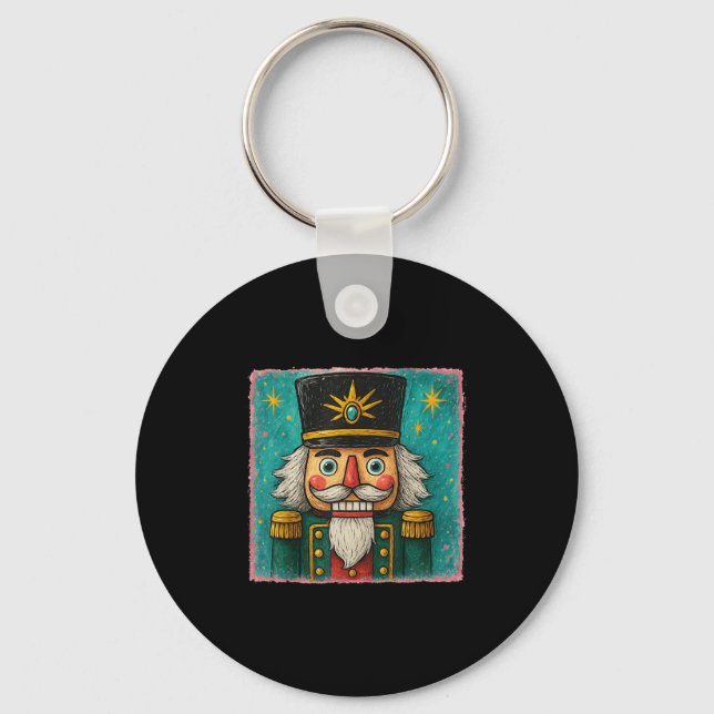 Nutcracker Merry Christmas Men Women Kids Painting Key Ring (Front)