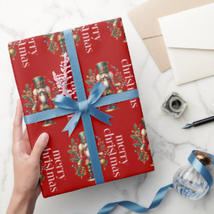 Nutcracker Merry Christmas White Retro Typography Wrapping Paper