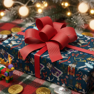 Nutcracker Mouse King Ballerina Navy Blue Xmas Wrapping Paper