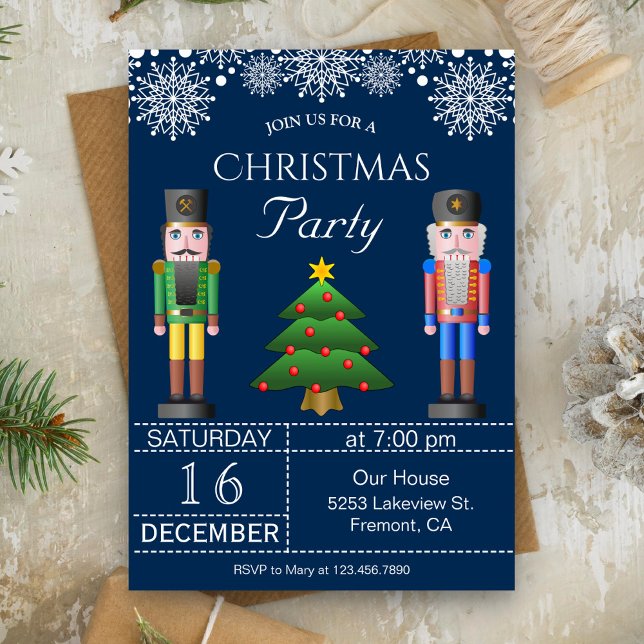 Nutcracker | Navy Blue Christmas Party Invitation (Creator Uploaded)