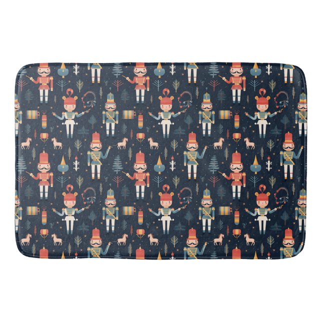 Nutcracker Navy Blue Festive Christmas Bath Mat (Front)