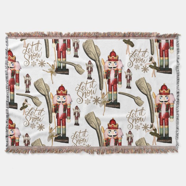 Nutcracker Nuts Ballerina Christmas Script Throw Blanket (Front)