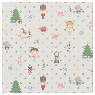 Nutcracker on White and Gold Polka Dot Fabric