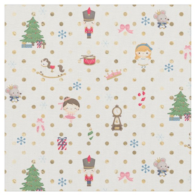 Nutcracker on White and Gold Polka Dot Fabric (Close Up)