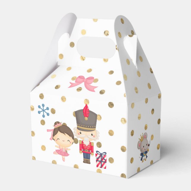 Nutcracker on White and Gold Polka Dot Favour Box (Front Side)