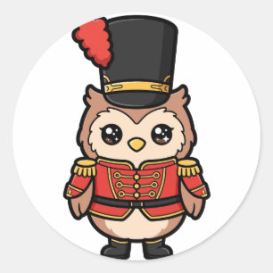 Nutcracker Owl Christmas Classic Round Sticker