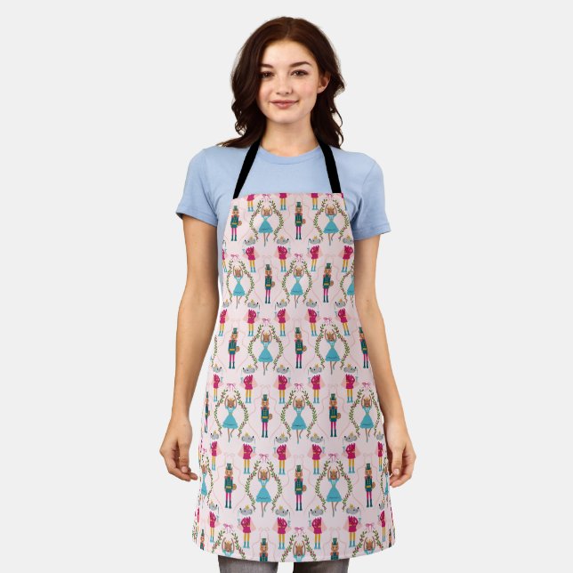 Nutcracker Pattern Pink Animals Apron (Worn)
