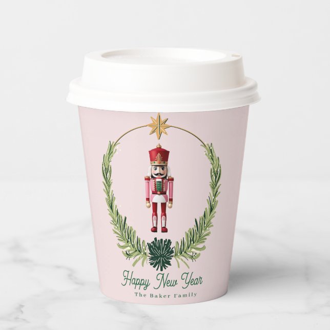 Nutcracker Personalised Cute Pink  Red Christmas Paper Cups (Front)