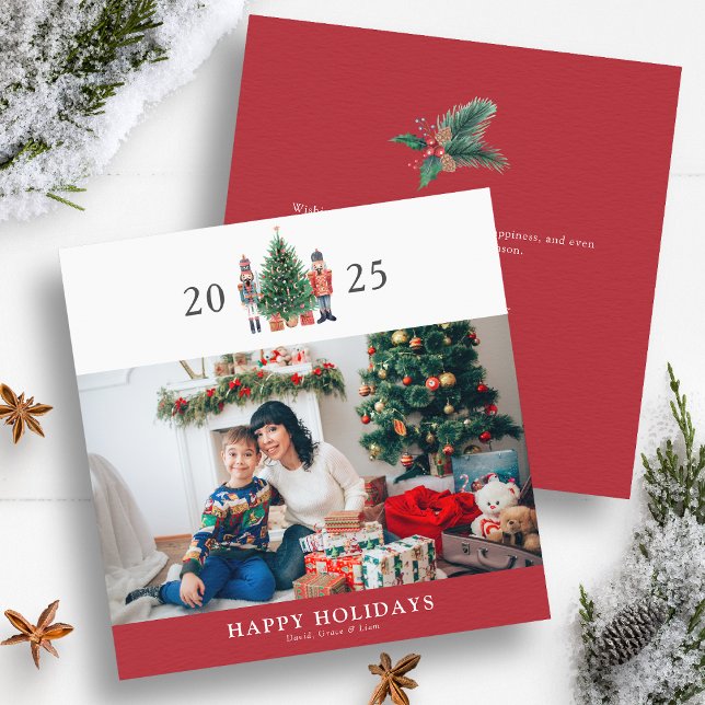 Nutcracker Photo Holiday Card (2025 Nutcracker Red Christmas Photo Happy Holidays Card by Painted Paperie
)