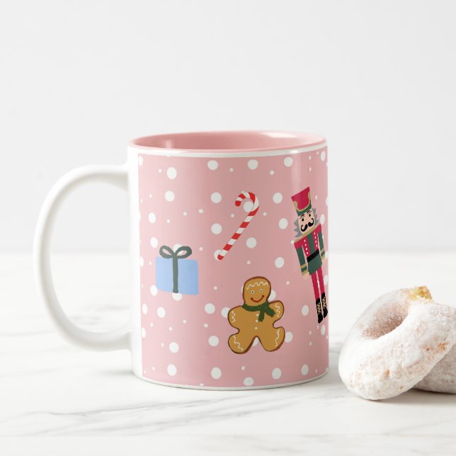 Nutcracker Pink Christmas Art Painting Mug (With Donut)