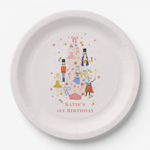 Nutcracker Pink Christmas Tree Birthday Paper Plat Plate