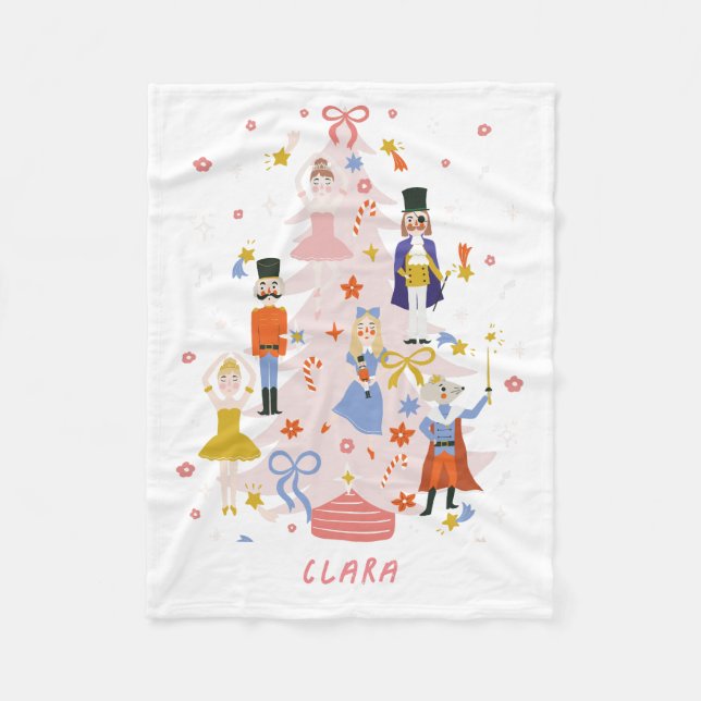 Nutcracker Pink Christmas Tree Fleece Blanket (Front)