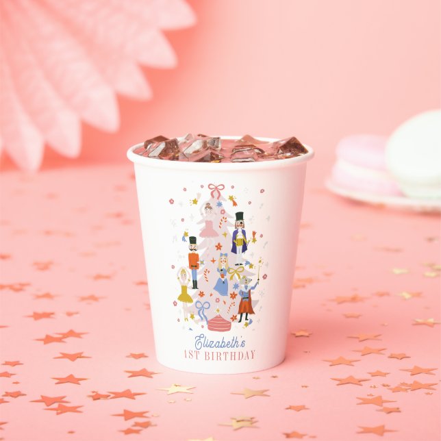 Nutcracker Pink Christmas Tree Holiday Birthday Paper Cups (Insitu)