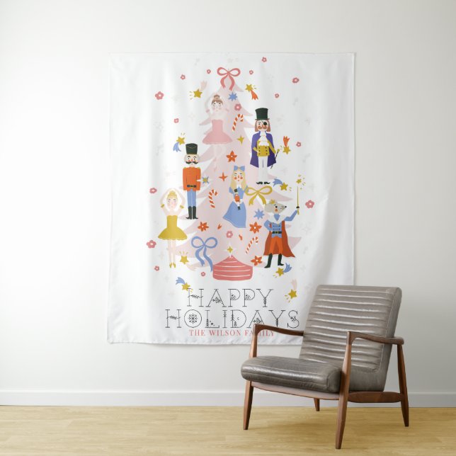 Nutcracker Pink Christmas Tree Holiday Tapestry (In Situ)