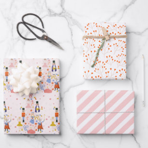 Nutcracker Pink Christmas Tree Holiday Wrapping Paper Sheet