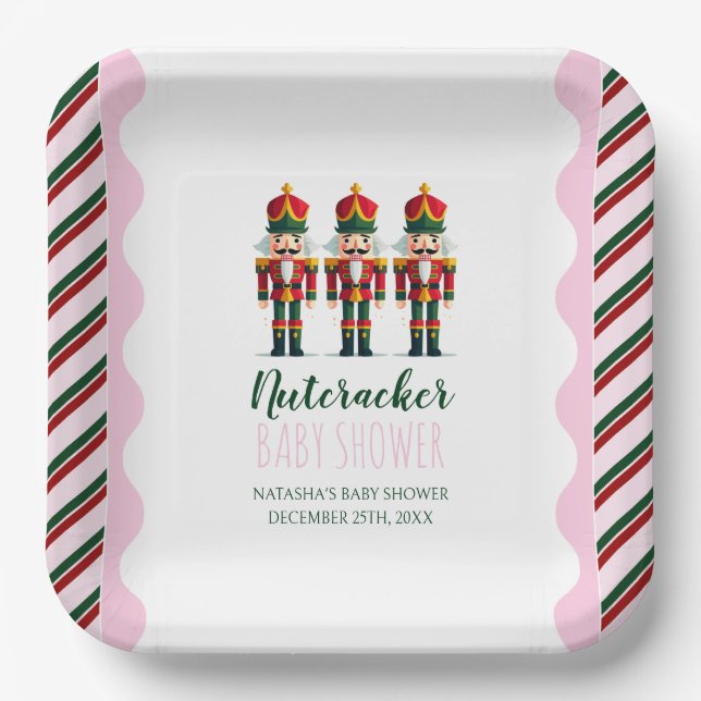 Nutcracker Pink Girl Christmas Baby Shower  Paper Plate (Front)