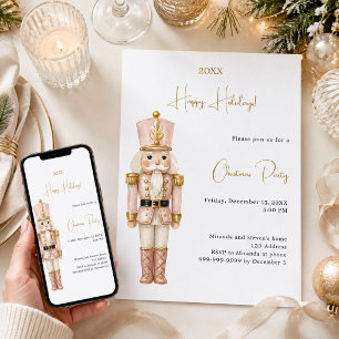 Nutcracker Pink Minimalist Christmas Party Invitation