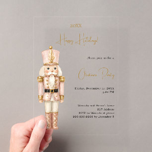 Nutcracker Pink Minimalist luxury Christmas Party Acrylic Invitations