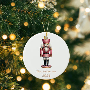 Nutcracker pink white simple Christmas Ceramic Tree Decoration