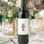 Nutcracker pink white simple Christmas Wine Label<br><div class="desc">White background,  and a pink nutcracker.  Personalise and add a name and year. Text: Merry Christmas</div>