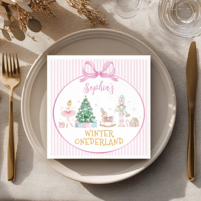 Nutcracker Pink Winter Onederland Birthday Napkin (Creator Uploaded)