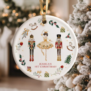 Nutcracker red and gold ballerina first Christmas Ornament