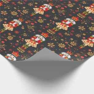 Nutcracker Red Brown Floral Traditional Wrapping Paper
