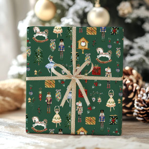 Nutcracker red gold ballerina birthday party wrapping paper