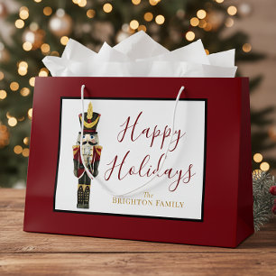 Nutcracker Red Happy Holidays Classic Christmas Large Gift Bag