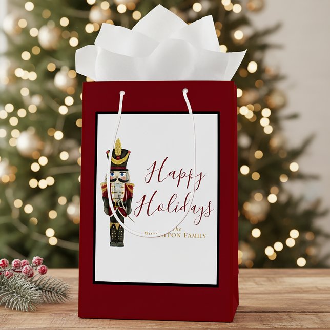 Nutcracker Red Happy Holidays Classic Christmas  Medium Gift Bag (Creator Uploaded)