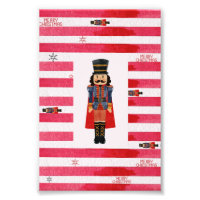 Nutcracker Red Stripes Christmas Art Poster Print