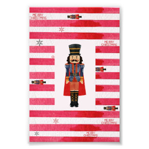 Nutcracker Red Stripes Christmas Art Poster Print