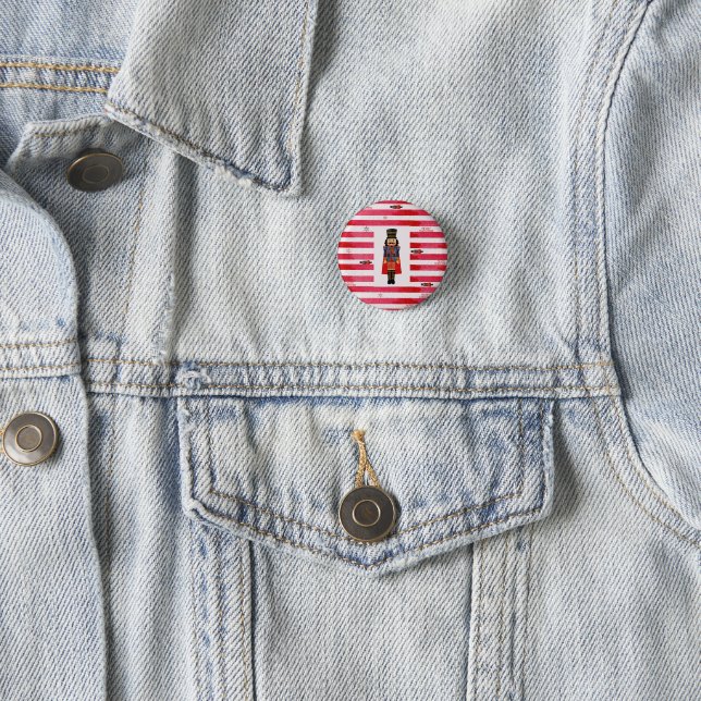 Nutcracker & Red Stripes Christmas Festive Button (In Situ)