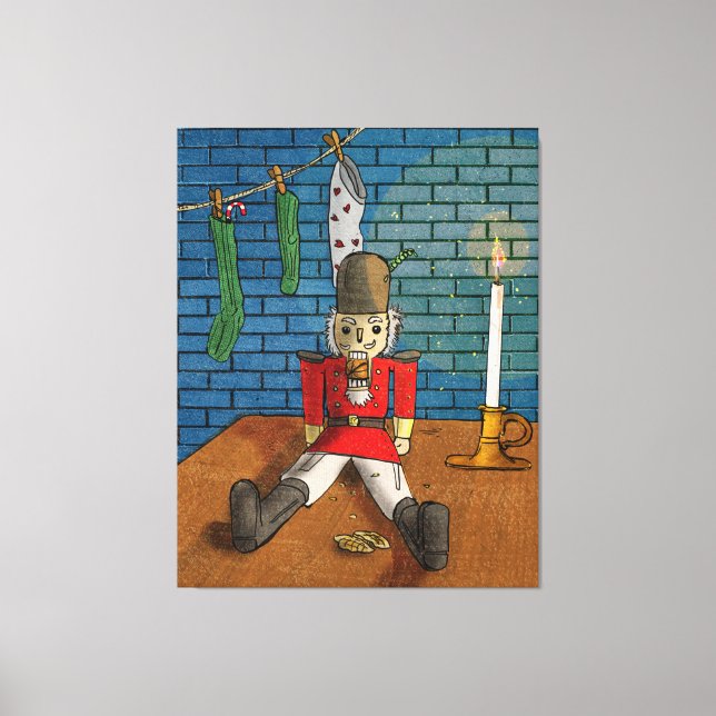Nutcracker Retro Christmas Whimsical Illustration Canvas Print (Front)