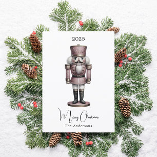 Nutcracker retro white modern Christmas Holiday Card