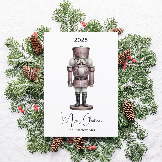 Nutcracker retro white modern Christmas Holiday Card (Creator Uploaded)