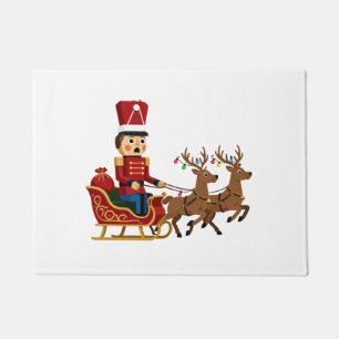 Nutcracker Riding a Magical Christmas Sleigh Doormat