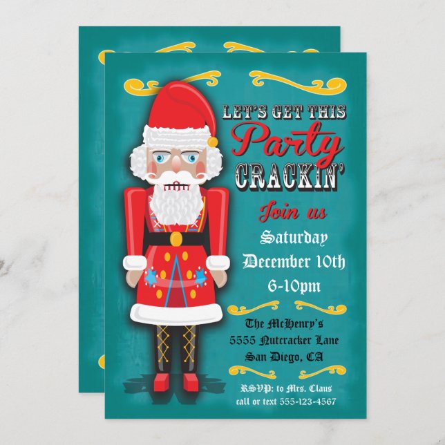 Nutcracker SantaHoliday Christmas Party Invitation (Front/Back)