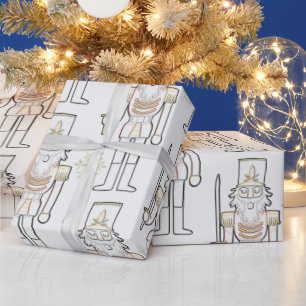 Nutcracker Shadow Outline Snowflakes White Wrapping Paper