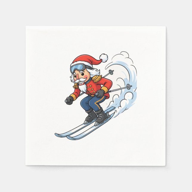 Nutcracker Skier Christmas 2026 Holiday Skiing   Napkin (Front)