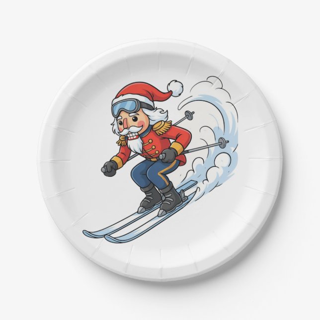 Nutcracker Skier Christmas 2026 Holiday Skiing   Paper Plate (Front)