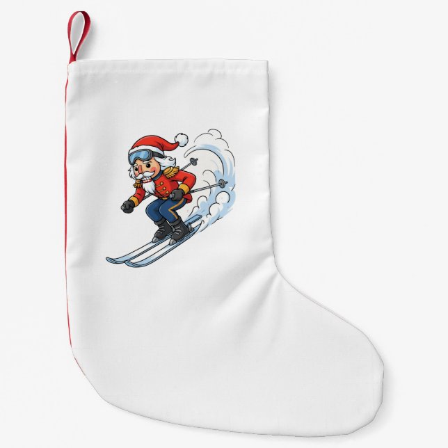 Nutcracker Skier Christmas 2026 Holiday Skiing   Small Christmas Stocking (Front)