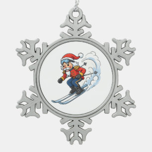 Nutcracker Skier Christmas 2026 Holiday Skiing Snowflake Pewter Christmas Ornament