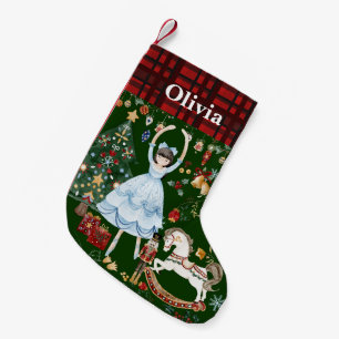 Nutcracker Soldier Ballet Clara Red Gingham Green Small Christmas Stocking