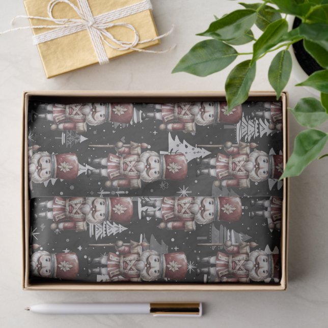 Nutcracker Soldier Captain Christmas White Trees Tissue Paper (Gift)