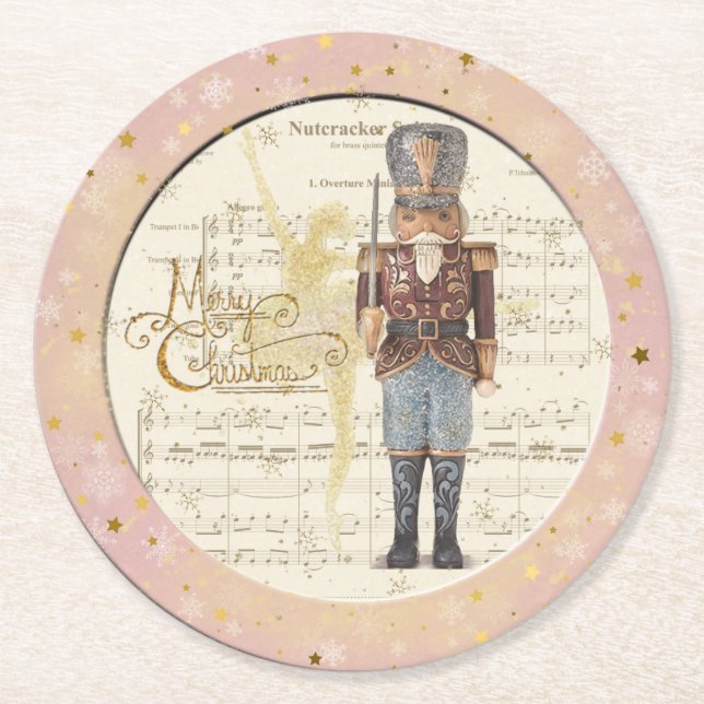 Nutcracker Soldier - Music Background Round Paper Coaster (Front)