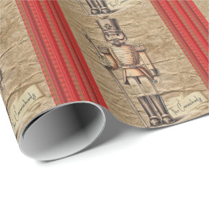 Nutcracker Soldier Red Stripe Bronze Wrapping Paper