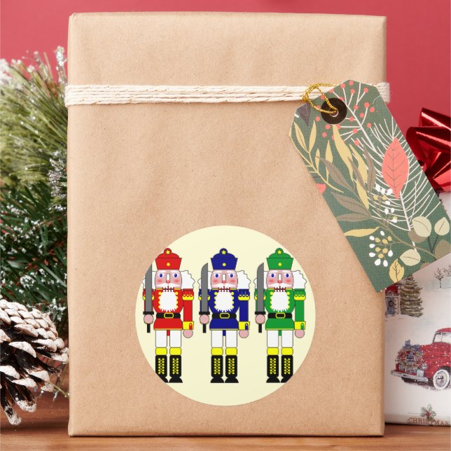 Nutcracker Soldiers Christmas Classic Round Sticker (Holiday)