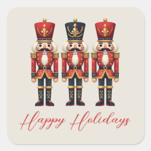 Nutcracker Soldiers Happy Holiday Cards Square Sticker
